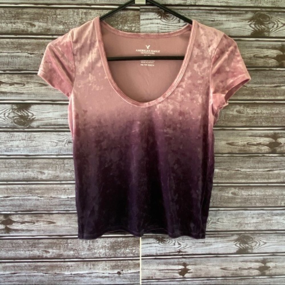 American Eagle Crushed‎ Velvet Ombre Short-Sleeved Top Size XS